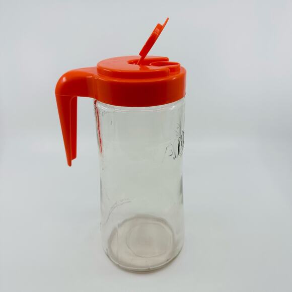 Anchor Hocking Glass Vintage 70s TANG Orange Drink Clear Glass Pitcher With Lid - Picture 3 of 11